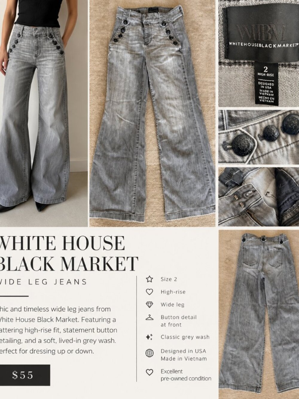 Washed Gray High Rise Wide Leg Jeans